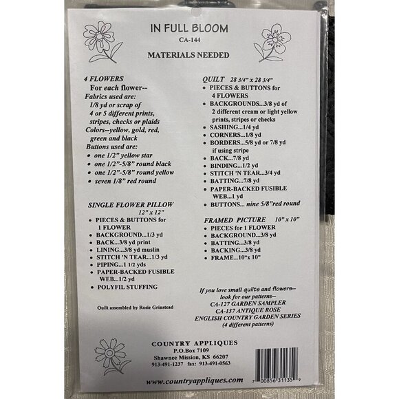 IN FULL BLOOM QUILT Pattern by Country Appliques - Picture 2 of 2